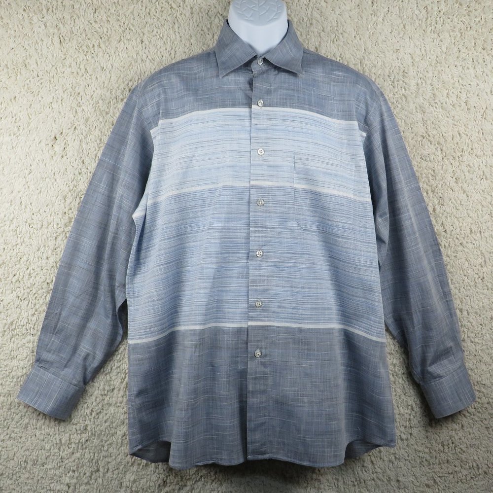 andrew david* Men's Long Sleeve Button Down Curved Hem Pocket‎ Shirt~ Size Large